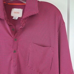 SWIMS Men's Short Sleeve Polo Pink Checks Size XL Gingham Golf